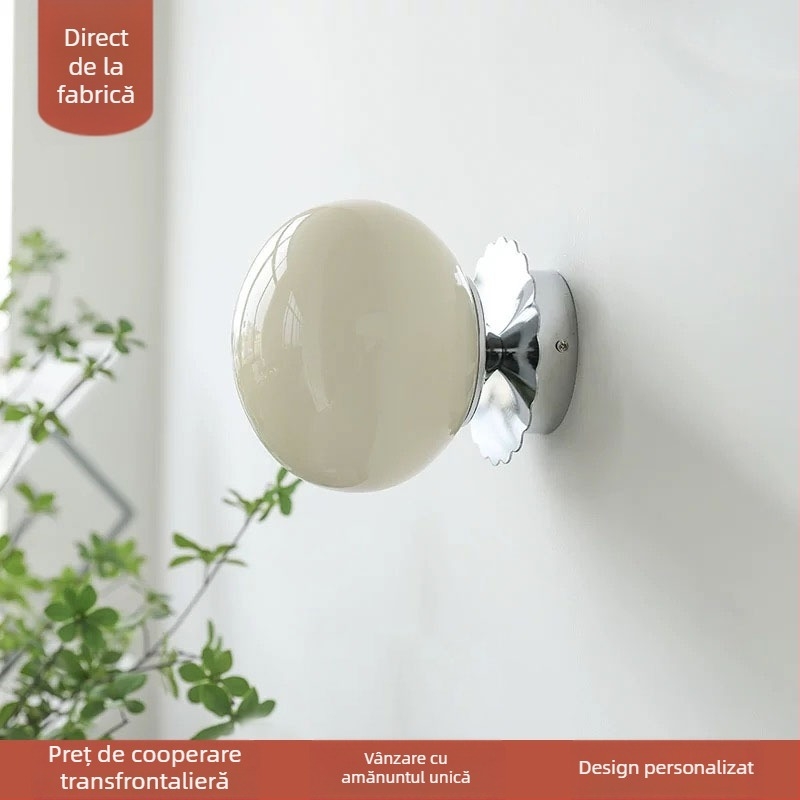 Lampa de perete minimalist Bauhaus, rotundă, pentru dormitor, crem, stil franțuzesc retro