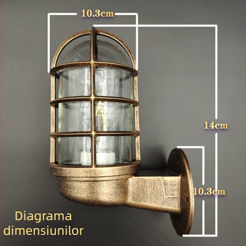 Lampă de perete în stil industrial, design retro american-european pentru baruri, restaurante și coridoare; rezistentă la explozie, impermeabilă și la praf, carcasă din aluminiu, IP55.
