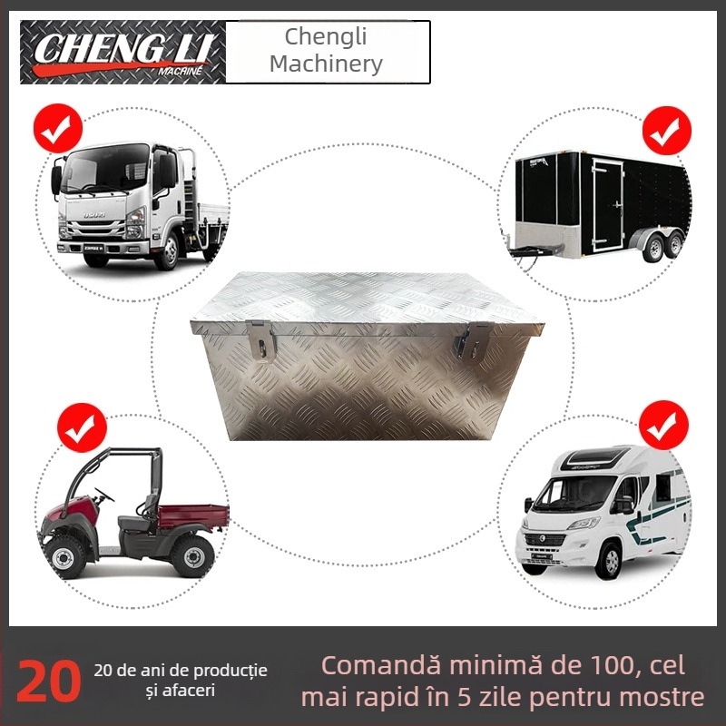 Cutie de unelte din aliaj de aluminiu, cu capac rabatabil, pentru mașini și pickupuri, placă pătrată cu model