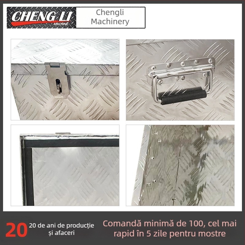 Cutie de unelte din aliaj de aluminiu, cu capac rabatabil, pentru mașini și pickupuri, placă pătrată cu model
