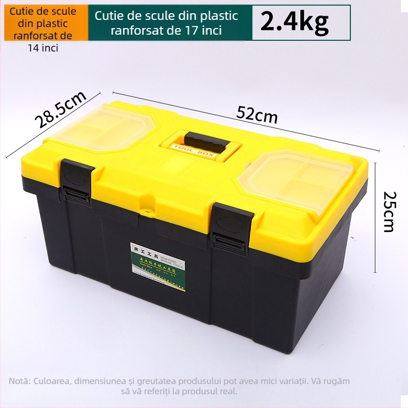 Cutie de unelte multifuncțională din plastic și metal, pentru utilizare acasă și în mașină, cutie portabilă de depozitare pentru unelte, dimensiuni 12 și 14 inch.