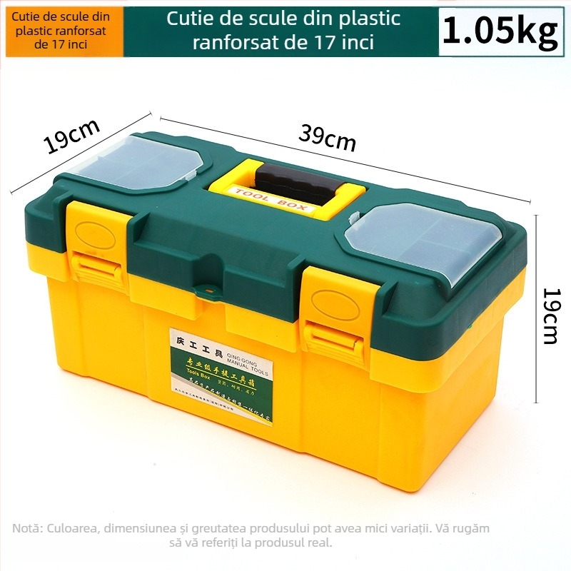 Cutie de unelte multifuncțională din plastic și metal, pentru utilizare acasă și în mașină, cutie portabilă de depozitare pentru unelte, dimensiuni 12 și 14 inch.