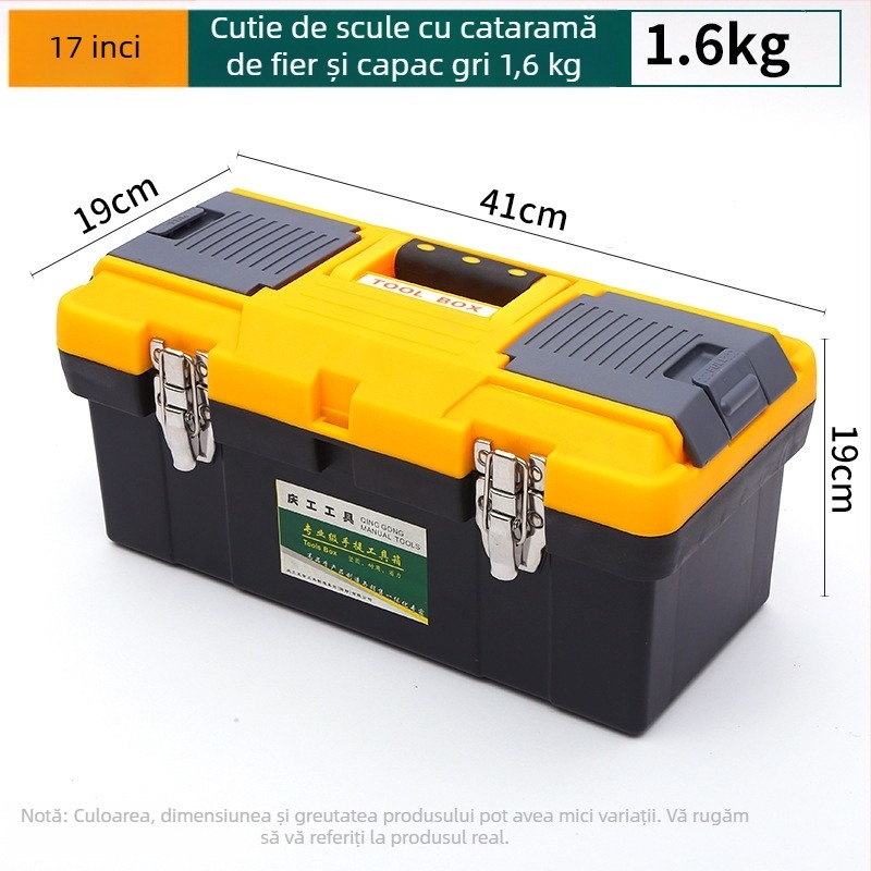 Cutie de unelte multifuncțională din plastic și metal, pentru utilizare acasă și în mașină, cutie portabilă de depozitare pentru unelte, dimensiuni 12 și 14 inch.