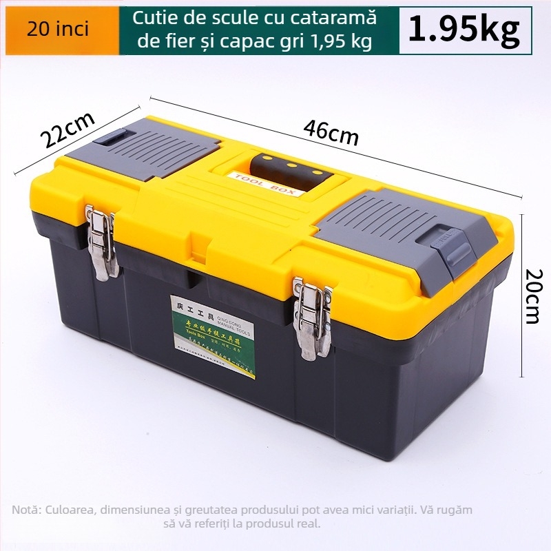 Cutie de unelte multifuncțională din plastic și metal, pentru utilizare acasă și în mașină, cutie portabilă de depozitare pentru unelte, dimensiuni 12 și 14 inch.