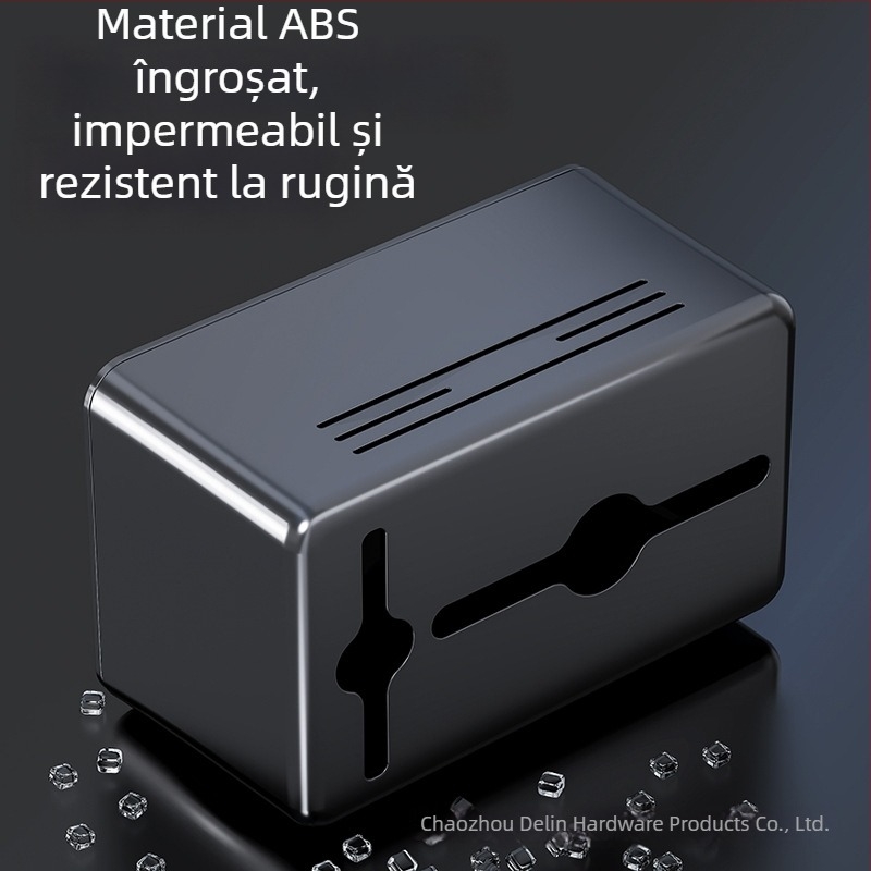 Cutie din plastic pentru hârtie igienică, montată pe perete, impermeabilă, fără găuri, cu spațiu pentru rulouri, negru-gri, stil modern minimalist