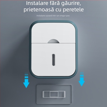 Suport de hârtie igienică montat pe perete și dispenser, raft de baie, fără găuri, material PP