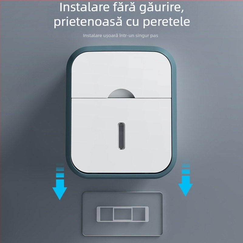 Suport de hârtie igienică montat pe perete și dispenser, raft de baie, fără găuri, material PP