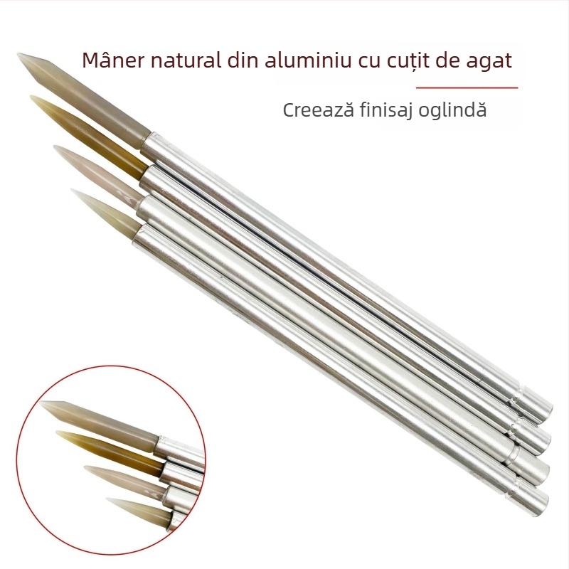 Instrument pentru întreținerea bijuteriilor și lustruirea metalelor, cu mâner din aluminiu și vârf de agăt, pentru lustruire (aur, argint, cupru, oțel inoxidabil)