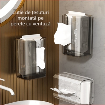 Cutie de șervețele montată pe perete, fără găuri, cu bandă adezivă, capacitate mare, design modern minimalist