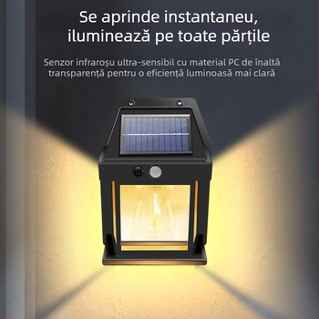 Corp de perete solar exterior cu LED cu filament de wolfram, rezistent IP65, senzor de lumină, pentru grădină și curte