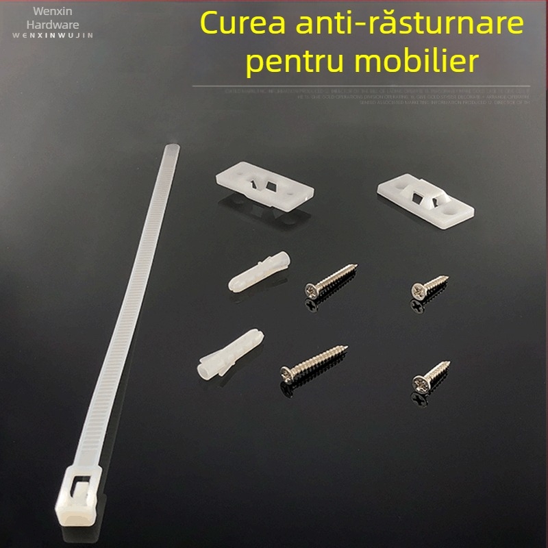 Sistem anti-înclinație pentru mobilier de TV, biblioteci și comode, fixare cu șuruburi de expansiune
