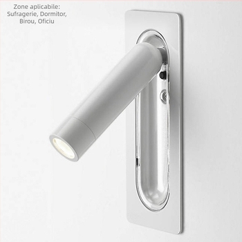 Lampa de perete cu LED încorporată pentru citit în camere de hotel, design modern minimalist, corp dreptunghiular din aluminiu