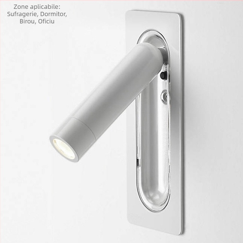 Lampa de perete cu LED încorporată pentru citit în camere de hotel, design modern minimalist, corp dreptunghiular din aluminiu