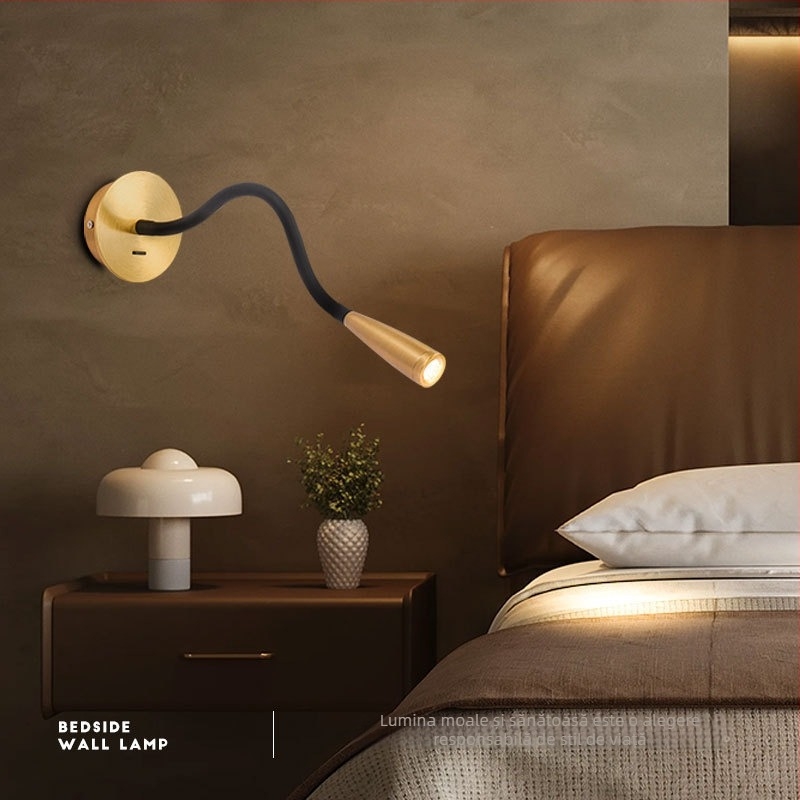 Lampă LED de citit pentru perete cu întrerupător, conductă din silicon cu cot, montaj pe suprafață, dormitor, lângă pat, aspect premium