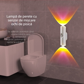 Lampa LED de noapte cu senzor de mișcare, pentru perete, dormitor – design magnetic, formă de ochi de pisică