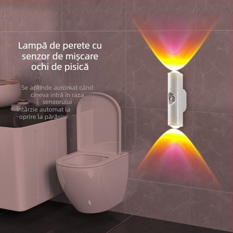 Lampa LED de noapte cu senzor de mișcare, pentru perete, dormitor – design magnetic, formă de ochi de pisică