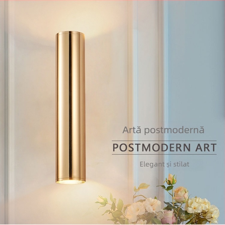 Lampa de perete LED auriu, minimalistă și modernă, iluminare sus-jos, pentru interior și exterior — sufragerie, dormitor, hotel, restaurant.