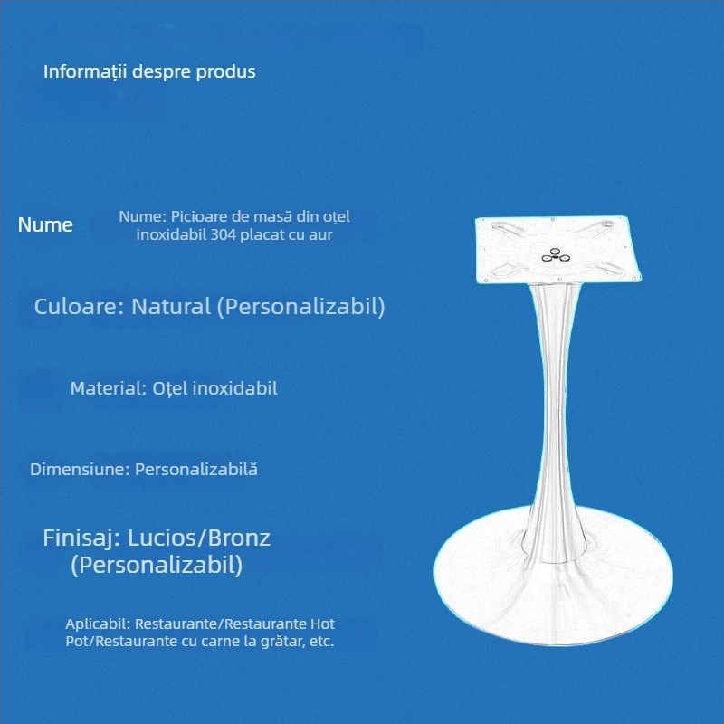 Picioare de masă din oțel inoxidabil placat cu aur, în formă de lalea