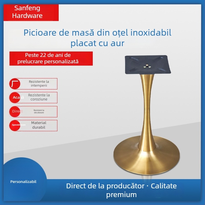 Picioare de masă din oțel inoxidabil placat cu aur, în formă de lalea