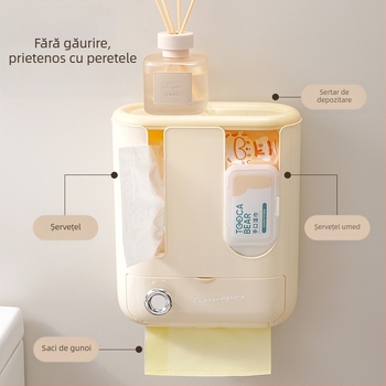 Cutie de depozitare pe perete pentru șervețele și șervețele umede, organizator elegant pentru sufragerie