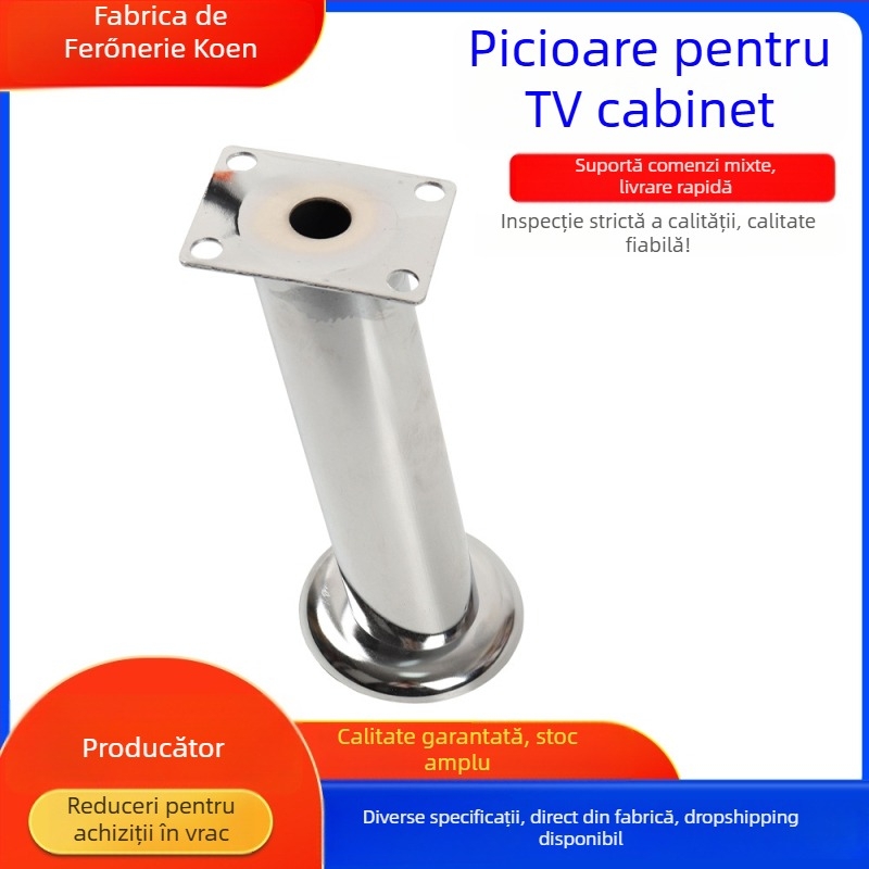 Picioare cilindrice electroplate pentru dulap de televizor, cu picioare reglabile și accesorii pentru mobilier