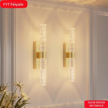 Lampa de perete din cristal pentru dormitor, cu aspect luxos, fără montaj, încărcare în interior, potrivită pentru living creativ