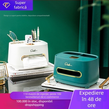 Cutie de șervețele de birou, multifuncțională, stil ușor luxos, pentru casă, sufragerie și măsuță de cafea, spațiu pentru telecomandă
