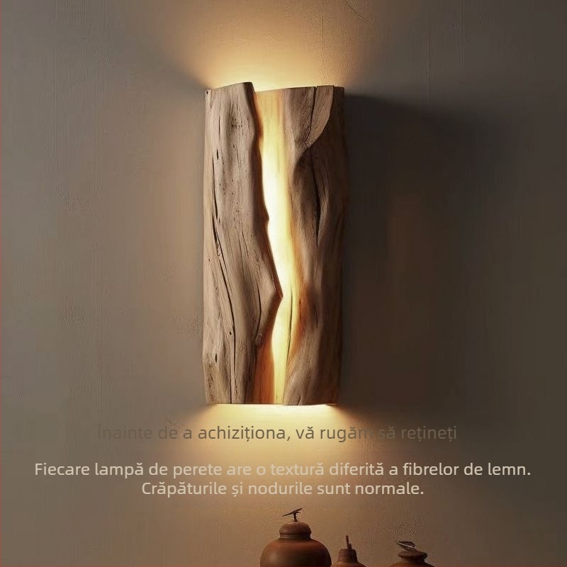 Lampa de perete din lemn masiv în stil Wabi-Sabi, iluminat natural pentru dormitor, iluminare pentru pensiuni și restaurante, iluminare ambientală, design creativ pentru camera de ceai retro