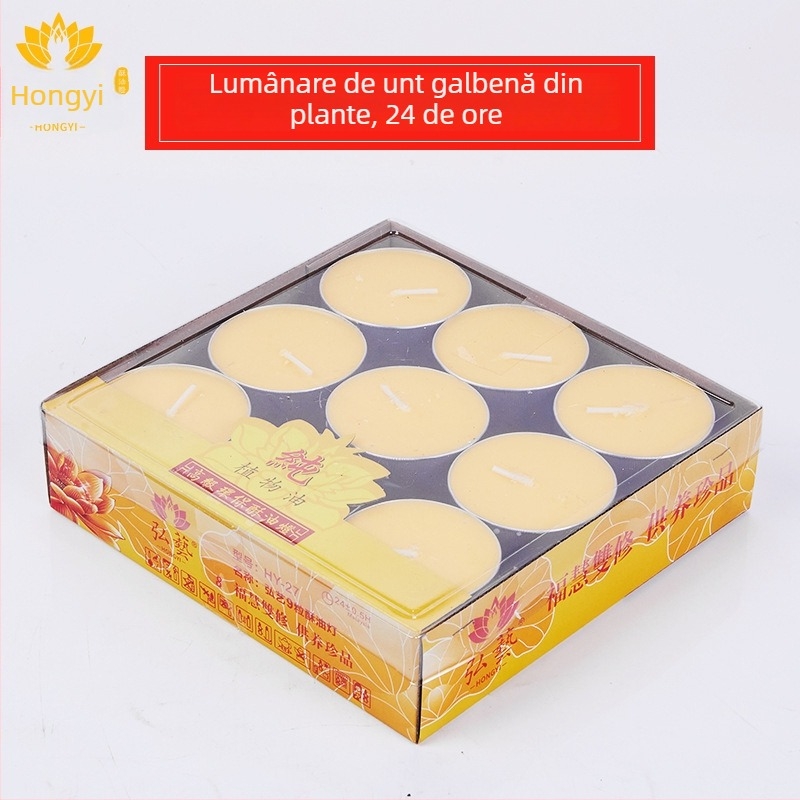 Hongyi Lampă din ceară de soia – set 100 lumânări aromatice, fără fum, cilindrice, pentru Buddha, ardere de 4 ore