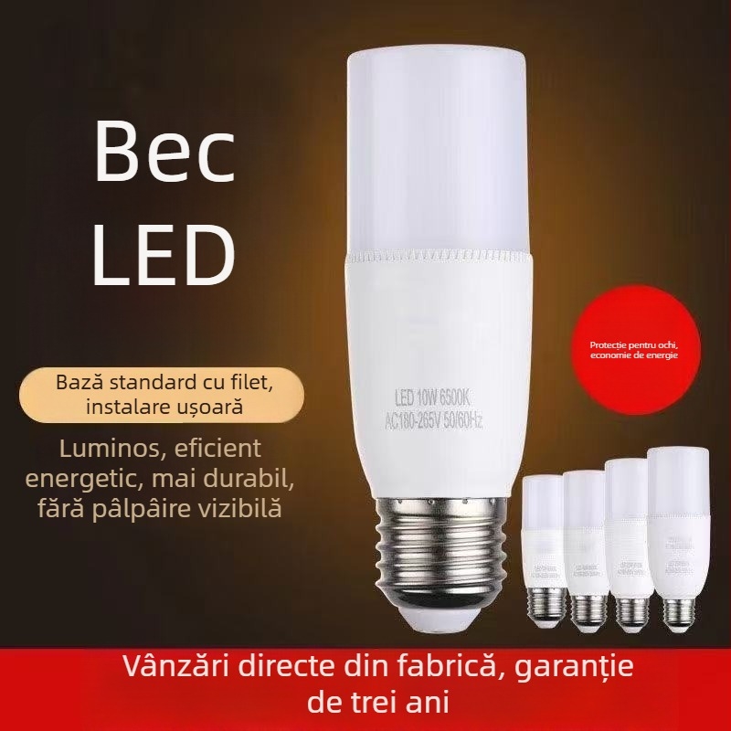 Lampă LED cilindrică, economisire de energie, bază E27 – lumină albă, nedimabilă, potrivită pentru casă, birou și hotel, 3500–6000 lm