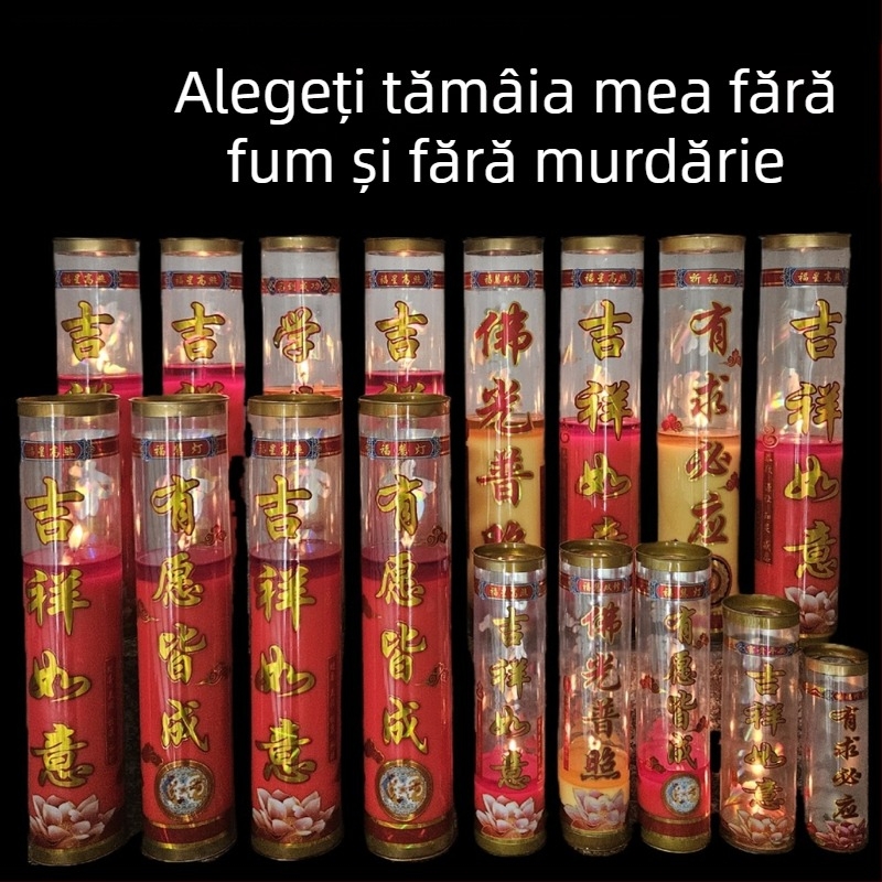 Lampă fără fum din ghee vegetal, cilindrică, pentru ritualuri budiste și ofrande la templu