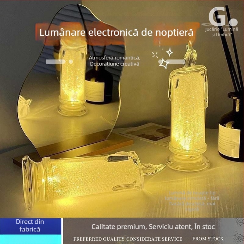 Lumânare LED acrilică, iluminată, decor romantic pentru noapte – lampă de noapte ambientală