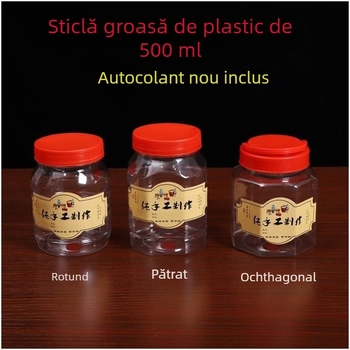 Sticlă din plastic octagonală de 500 ml, grad alimentar, recipient rotund cu capac, pentru murături și tofu mucegăit