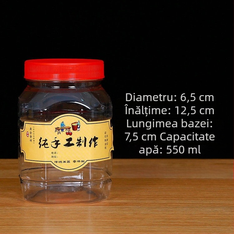 Sticlă din plastic octagonală de 500 ml, grad alimentar, recipient rotund cu capac, pentru murături și tofu mucegăit