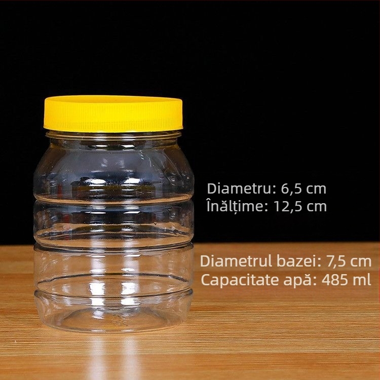 Sticlă din plastic octagonală de 500 ml, grad alimentar, recipient rotund cu capac, pentru murături și tofu mucegăit