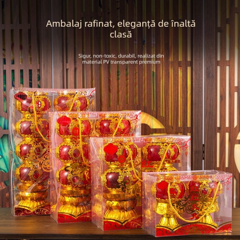  Lampă cu unt fără fum pentru altar budist de acasă, lampă de ofrandă din cristal, rezistentă la vânt, cu lumânare roșie pentru Anul Nou.