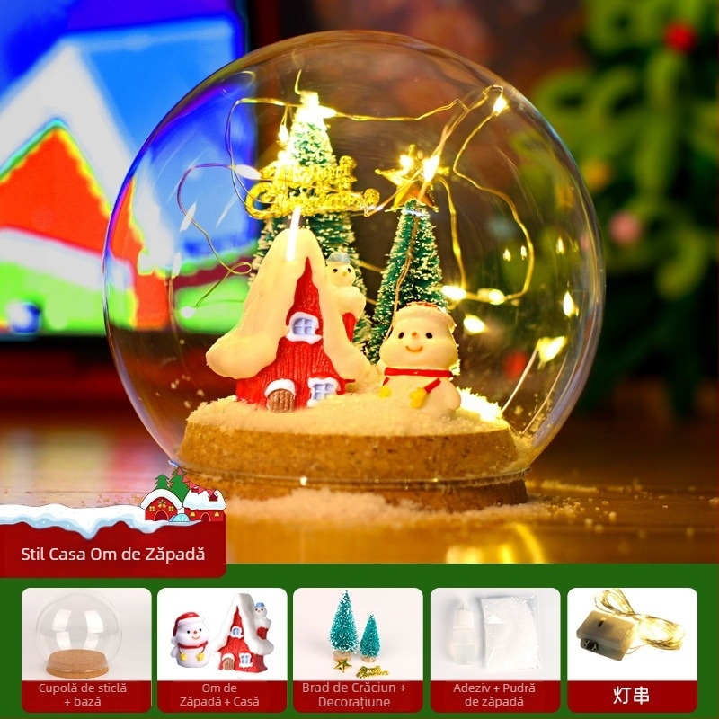 Bola de cristal de Crăciun cu Moș Crăciun sub cupolă de sticlă – kit DIY pentru decor de birou