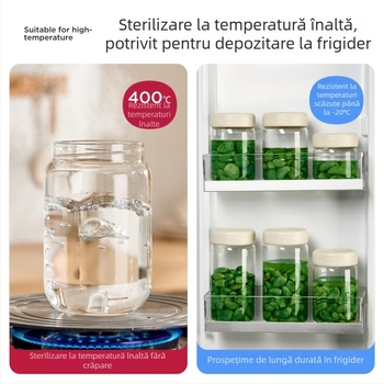 Recipient sigilat din sticlă borosilicată pentru murături, de calitate alimentară, destinat fermentării casnice, recipient mic