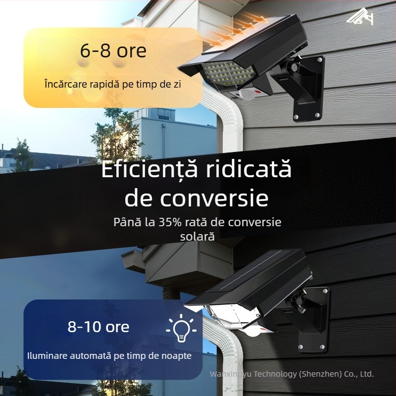 Lampa solară de exterior, cu design de cameră de supraveghere falsă și senzor de mișcare LED