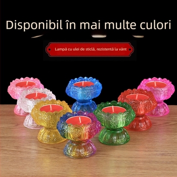 Suport din sticlă pentru lampă de unt, pentru utilizare în casă, suport pentru lampă Buddha cu design lotus
