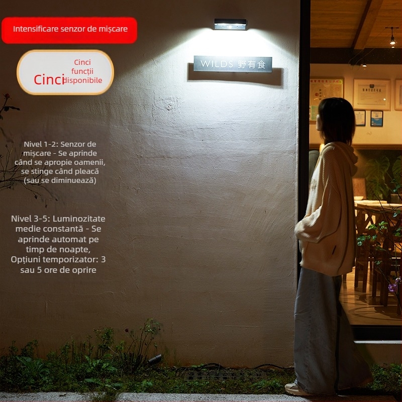 Lampă solară pentru semn de ușă, pentru perete exterior – intrare, curte, grădină, vilă, cu senzor