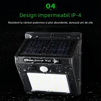 Lumină solară de perete cu senzor de mișcare pentru curte și camping, 20–60 LED