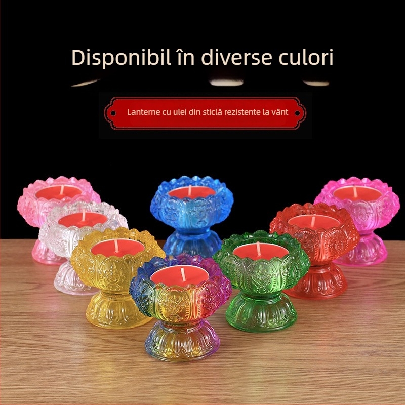 Suport din sticlă pentru lampă de unt în formă de lotus, pentru altarul de acasă
