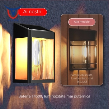 Lampa solară de perete pentru exterior, impermeabilă, lampă de grădină cu control al luminii, montaj fără găuri