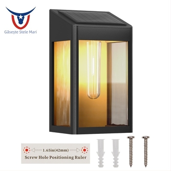 Lampa solară de perete pentru exterior, impermeabilă, lampă de grădină cu control al luminii, montaj fără găuri