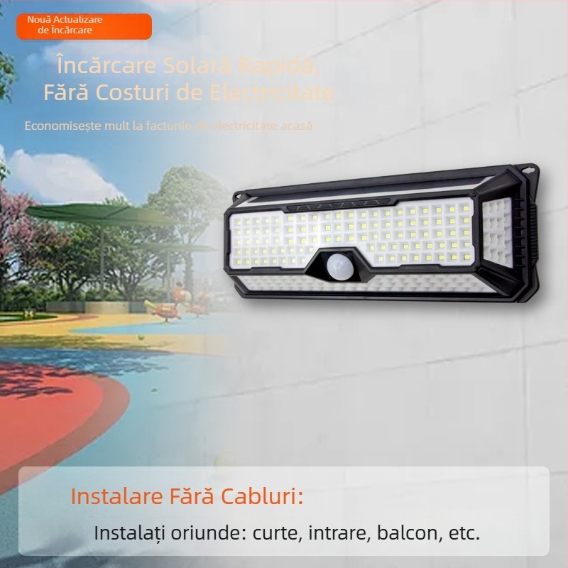 Lampă de perete solară, 202 LED, senzor de mișcare, iluminat exterior pentru curte și grădină, formă de floare, IP65.