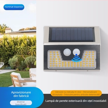 Lumină LED pentru trepte, exterior, lumină caldă, lampă de perete din oțel inoxidabil, rezistentă la ploi, alimentare solară