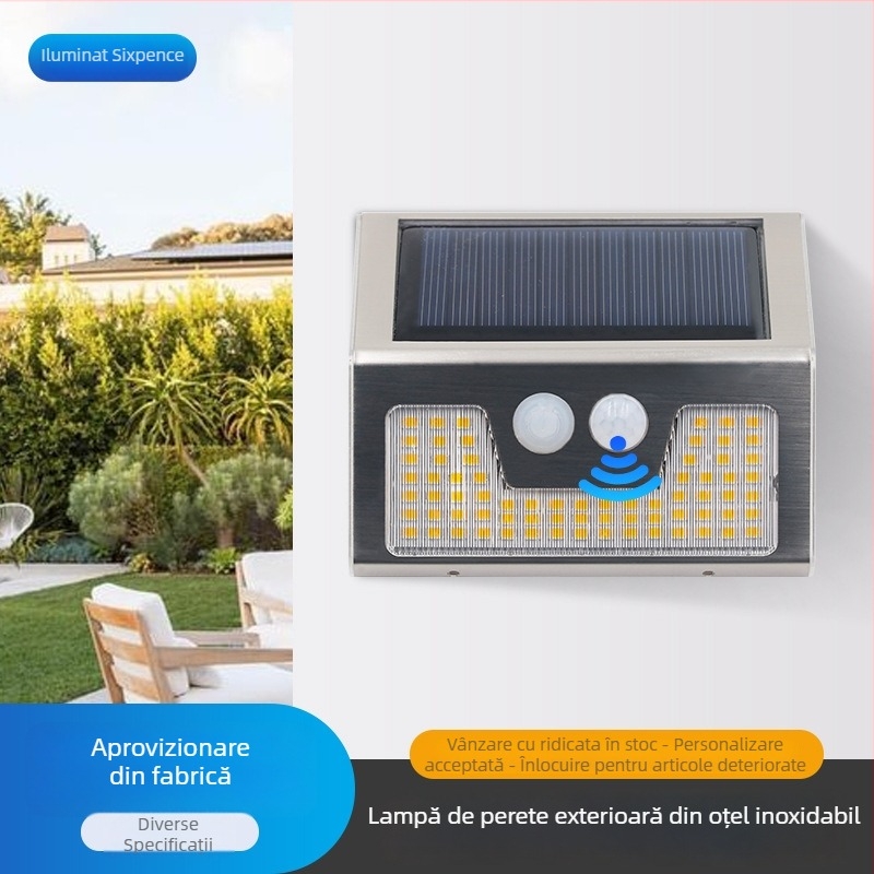 Lumină LED pentru trepte, exterior, lumină caldă, lampă de perete din oțel inoxidabil, rezistentă la ploi, alimentare solară