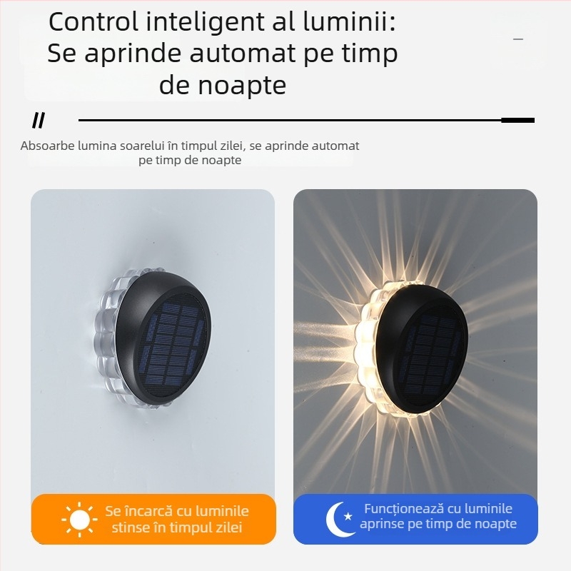Lumină de perete solară în formă de floare de soare, pentru exterior — lampă decorativă ambientală, rotundă