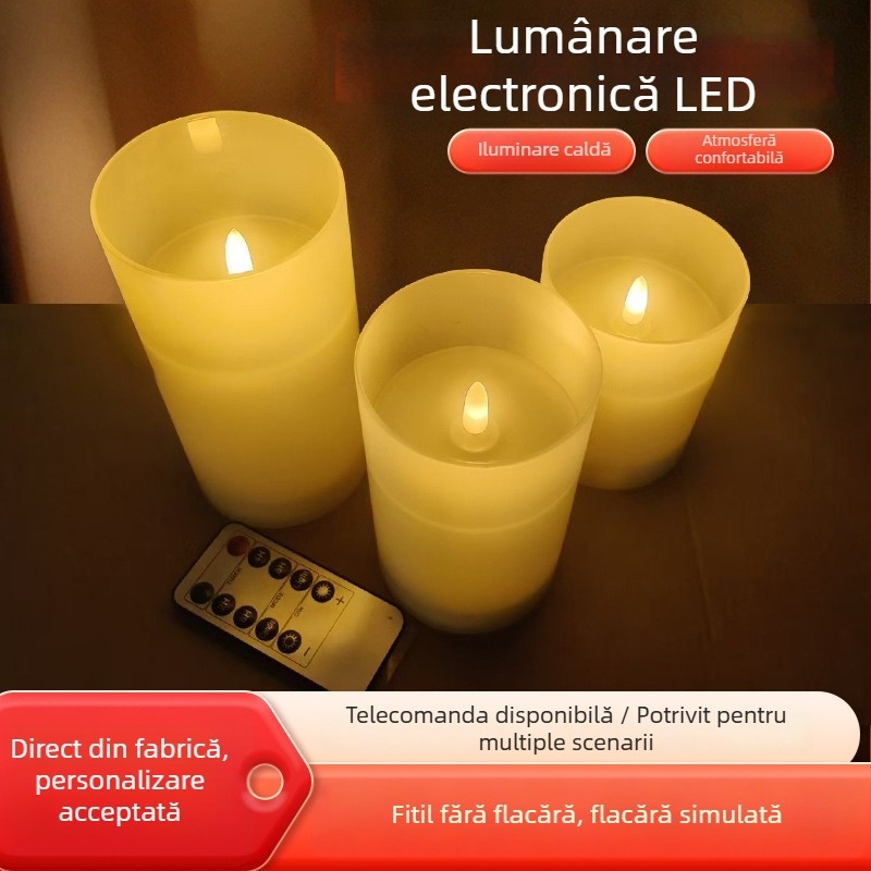 Set romantic de lumânări LED electronice, trei bucăți, pentru cererea în căsătorie și zile de naștere – iluminare ambientală din sticlă